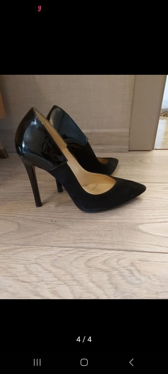 Siyah Süet Rugan Stiletto Kadın Topuklu Ayakkabı - Görsel 2