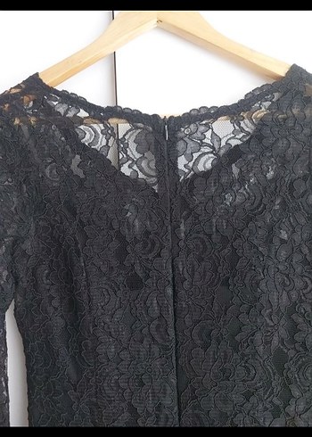 Dantel Detaylı Siyah Midi Elbise - Görsel 2