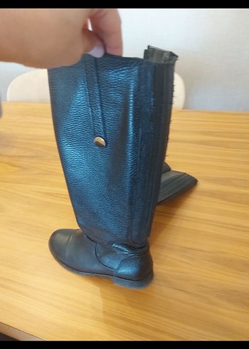 Siyah Deri Dizüstü Kadın Çizme - Görsel 2