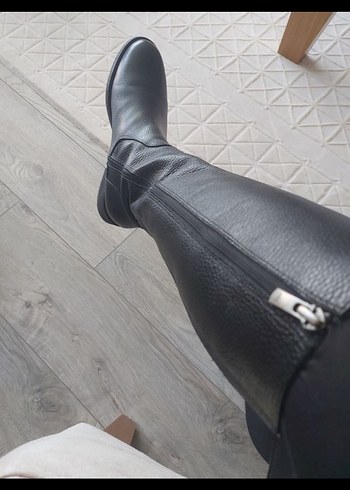 Siyah Deri Dizüstü Kadın Çizme - Görsel 6