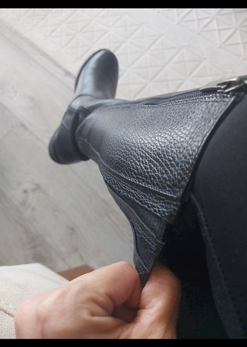 Siyah Deri Dizüstü Kadın Çizme - Görsel 7