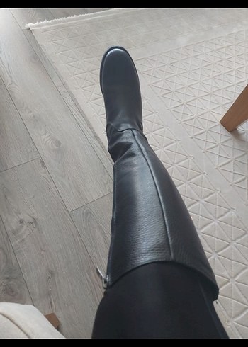 Siyah Deri Dizüstü Kadın Çizme - Görsel 5