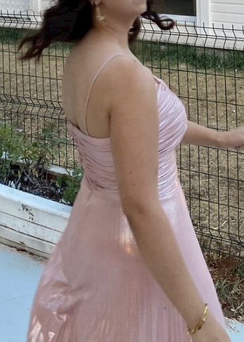 Diğer Pudra Pileli Uzun Abiye Elbise