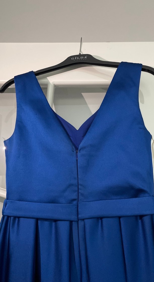 Kemer Detaylı Lacivert V Yakalı Midi Elbise - Görsel 5