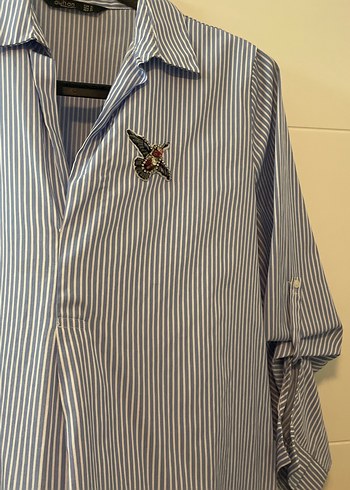 Düğmeli Çizgili Kadın Gömlek - Görsel 5
