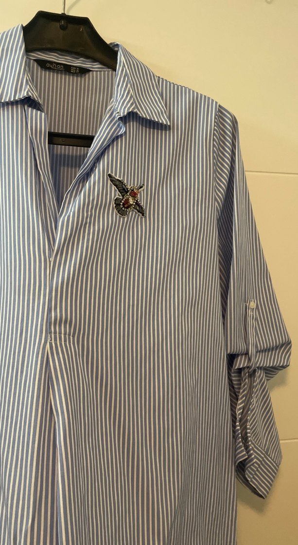 Düğmeli Çizgili Kadın Gömlek - Görsel 5