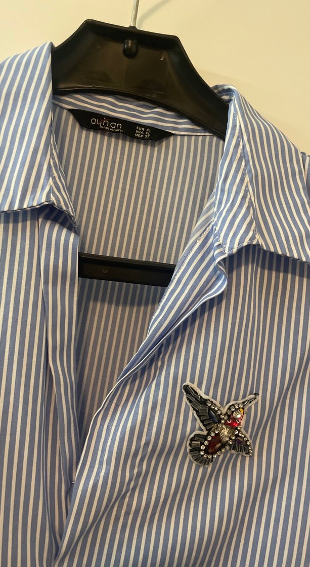 Düğmeli Çizgili Kadın Gömlek - Görsel 2