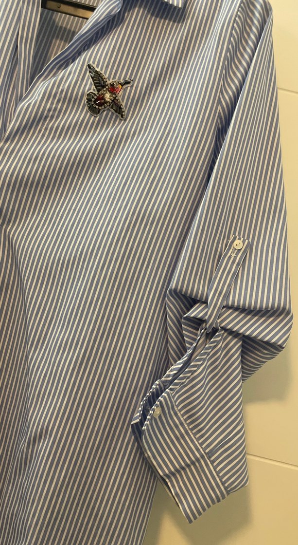 Düğmeli Çizgili Kadın Gömlek - Görsel 4