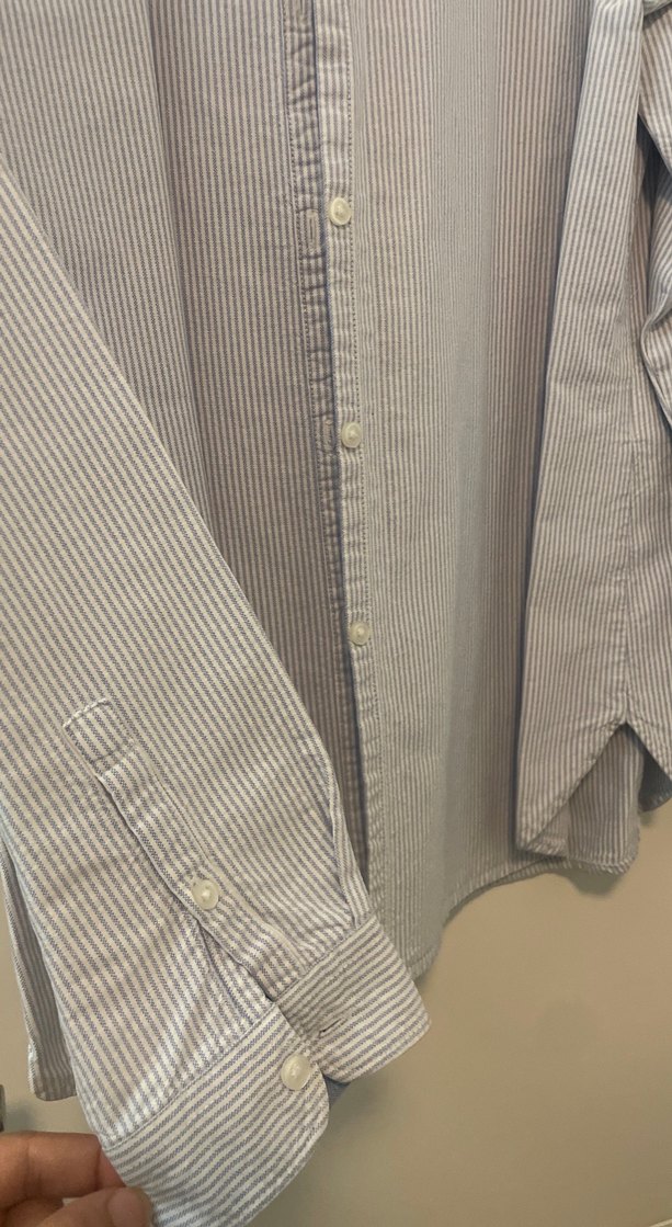 Gri Erkek Keten Gömlek, Uzun Kollu, Düğmeli - Görsel 4