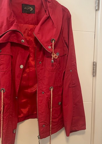 Kadın Kırmızı Deri Fermuarlı Ceket - Görsel 3