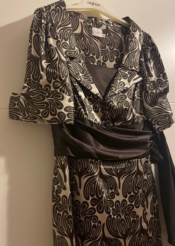 Desenli Siyah Uzun Drapeli Kadın Elbise - Görsel 5