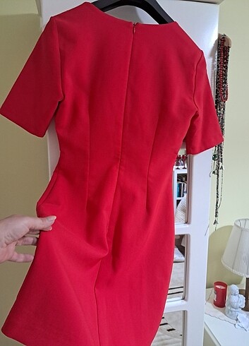 Kırmızı şık koton elnise - Görsel 3