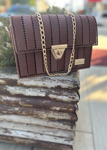 Zincir Detaylı Kahverengi Yılan Desenli makrome Çanta - Görsel 3