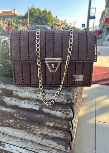 Zincir Detaylı Kahverengi Yılan Desenli makrome Çanta - Görsel 2