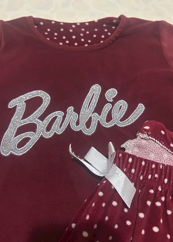 Bordo Barbie Baskılı Kız Gecelik Takımı - Görsel 3