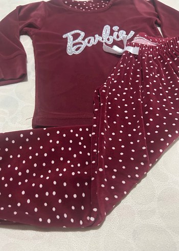 Bordo Barbie Baskılı Kız Gecelik Takımı - Görsel 2