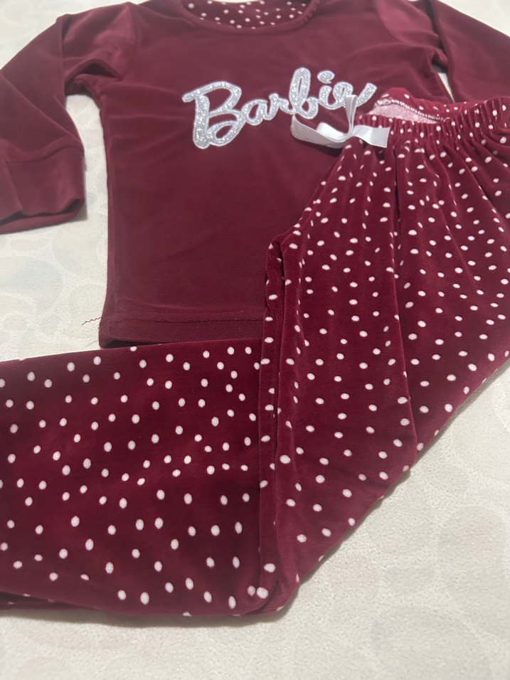 Bordo Barbie Baskılı Kız Gecelik Takımı - Görsel 2