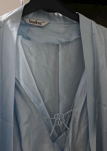 Uzun Kollu Mavi Kadın Sabahlık - Görsel 2