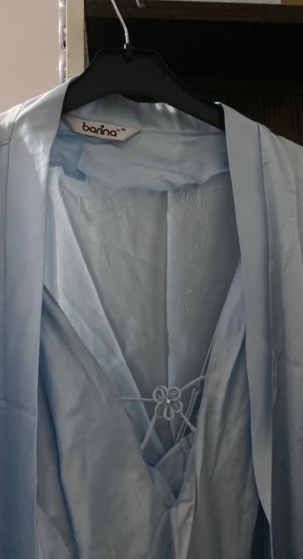 Uzun Kollu Mavi Kadın Sabahlık - Görsel 2