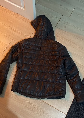 Kapüşonlu Siyah Deri Kadın Ceket - Görsel 2