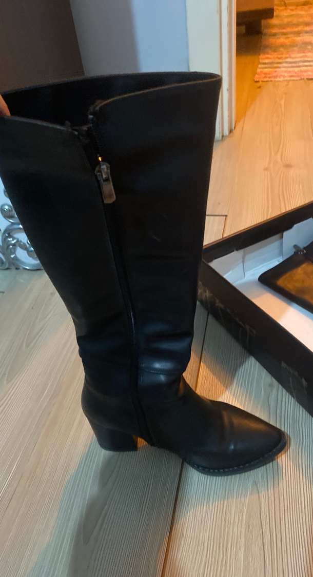 Siyah Deri  Stiletto Bot - Görsel 2