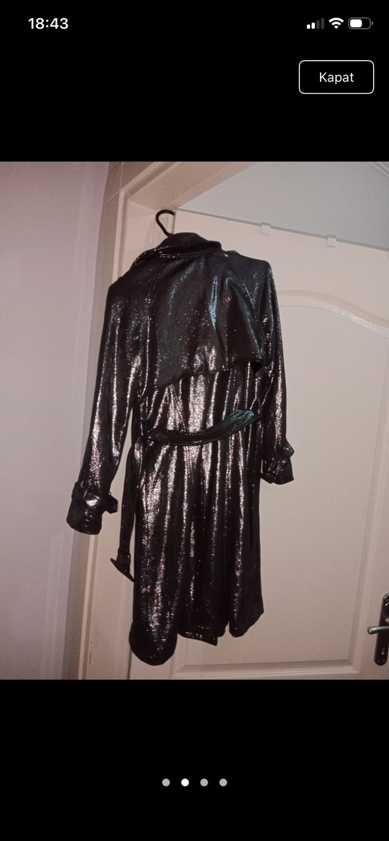 Siyah Parlak Yılan Desenli Trençkot - Görsel 3