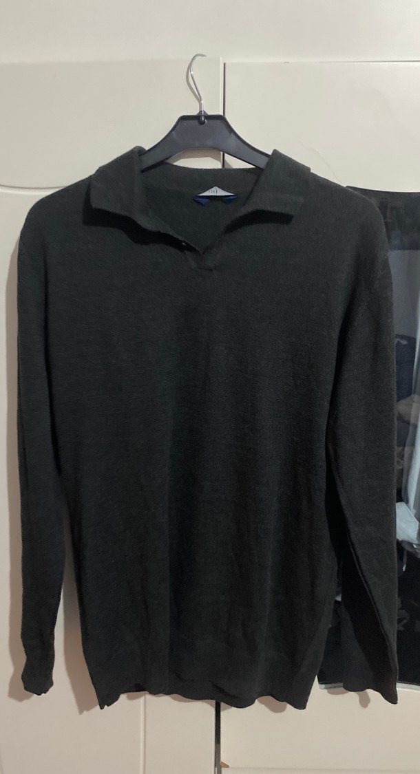 Düğmeli Keten Erkek Gri Kazak - Görsel 3