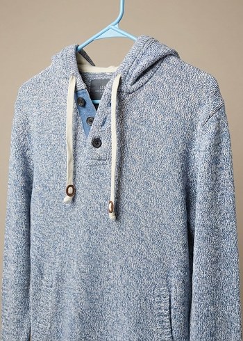 Gri Mavi Kapüşonlu Erkek Triko Kapüşonlu Kazak - Görsel 2