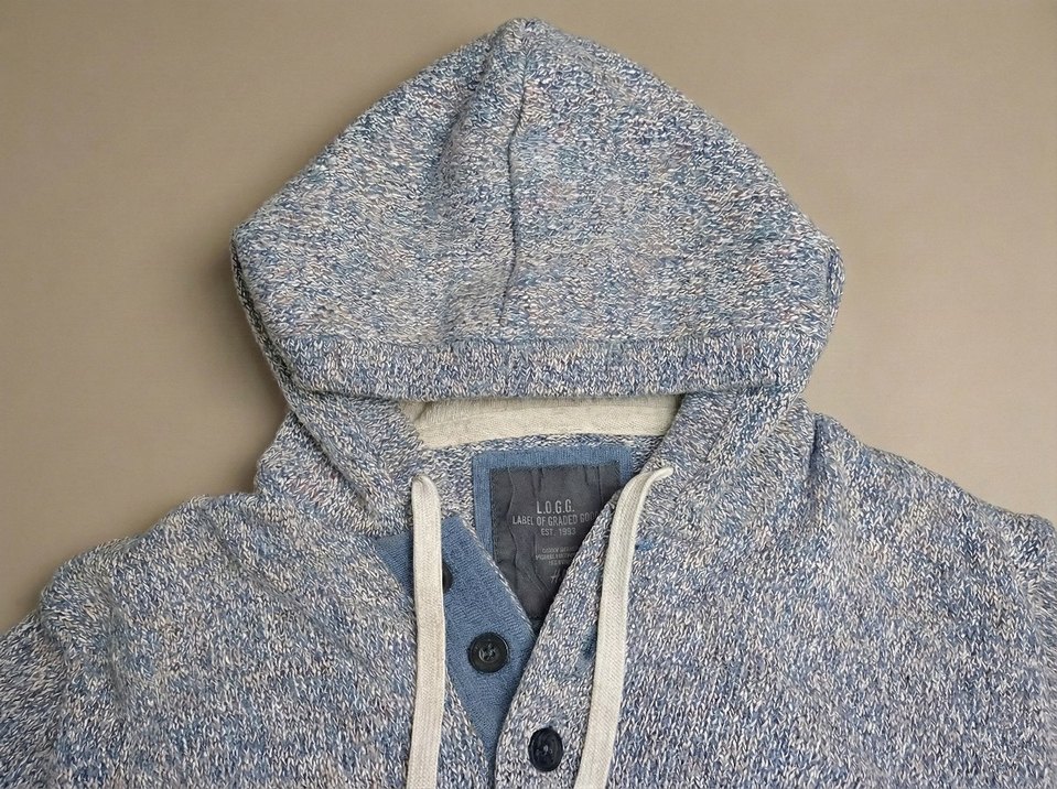 Gri Mavi Kapüşonlu Erkek Triko Kapüşonlu Kazak - Görsel 3