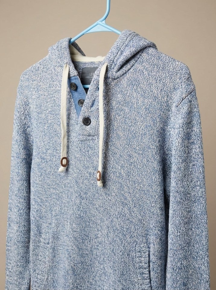 Gri Mavi Kapüşonlu Erkek Triko Kapüşonlu Kazak - Görsel 2