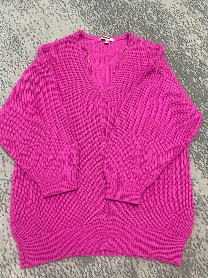 Pembe V Yakalı Örgü Kadın Kazak - Görsel 2