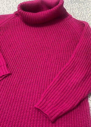 Pembe Boğazlı Triko Kadın Kazak - Görsel 4