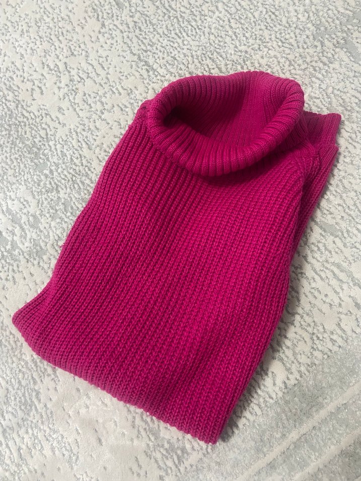 Pembe Boğazlı Triko Kadın Kazak - Görsel 2