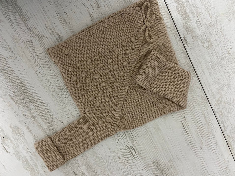 Bej Örgü Kız Çocuk Bohem Askılı Hırka - Görsel 3