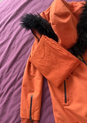 Uzun kiremit rengi Fermuarlı Kadın Kaban - Görsel 4