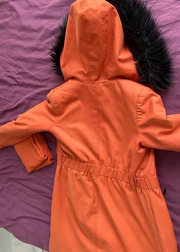 Uzun kiremit rengi Fermuarlı Kadın Kaban - Görsel 3