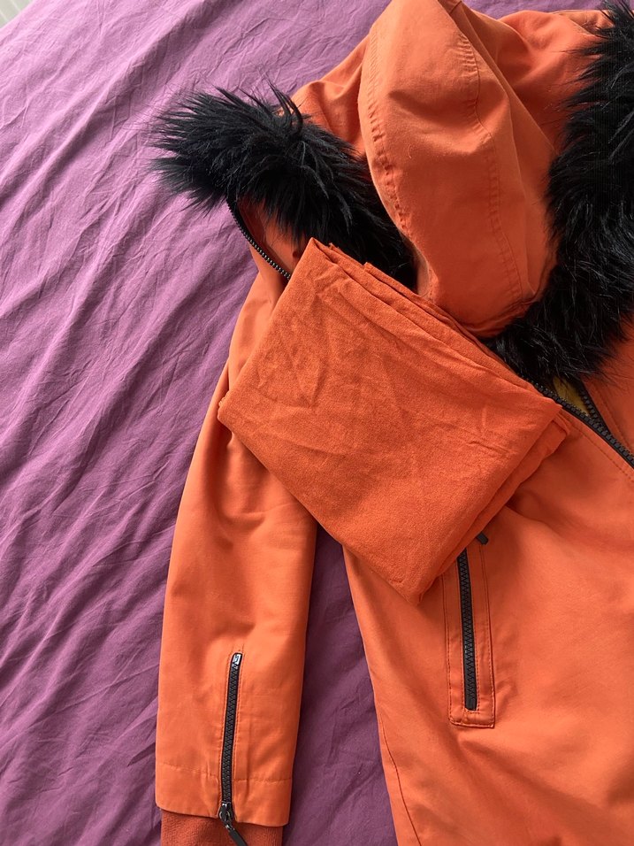 Uzun kiremit rengi  Fermuarlı Kadın Kaban - Görsel 4