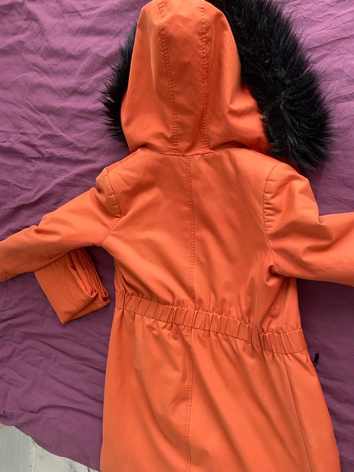 Uzun kiremit rengi  Fermuarlı Kadın Kaban - Görsel 3