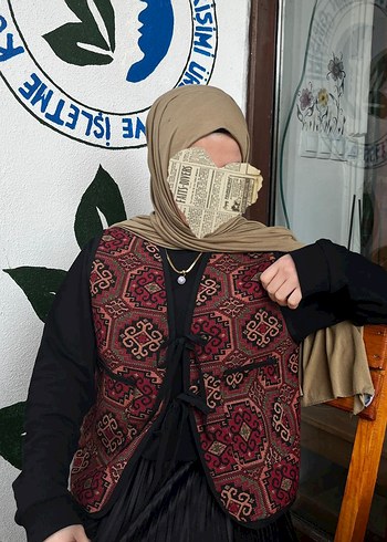 American Vintage Bordo Etnik Desenli Ateşböceği Kadın Yelek