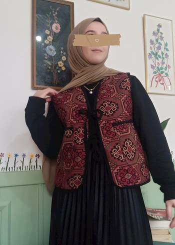 Bordo Etnik Desenli Vintage Ateşböceği Yelek
