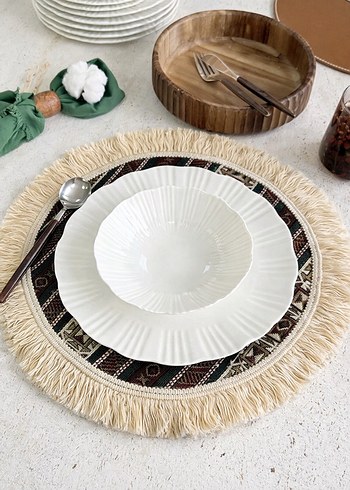 Bohem İşlemeli Beyaz Püsküllü Amerikan Servis supla - Görsel 5