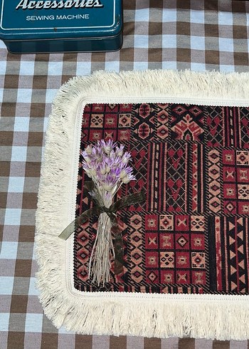 Bordo Etnik Desenli Amerikan servis - Görsel 2