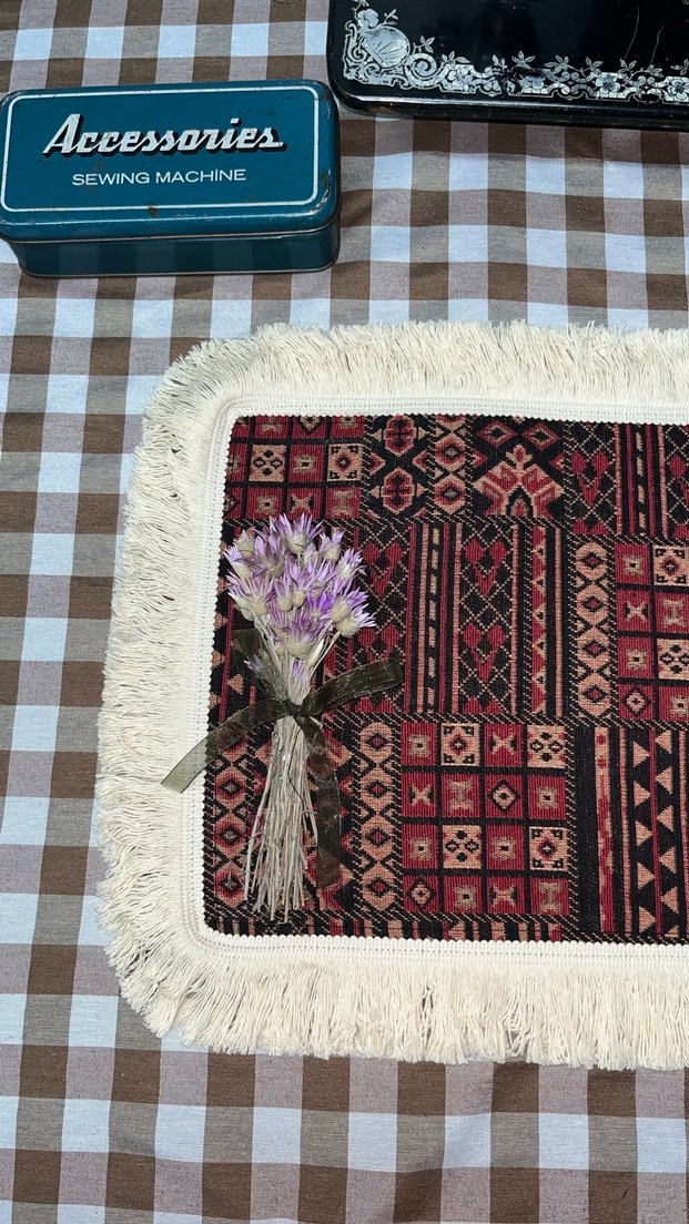 Bordo Etnik Desenli Amerikan servis - Görsel 2