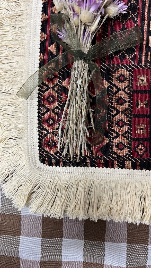 Bordo Etnik Desenli Amerikan servis - Görsel 3