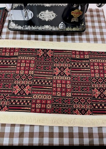 Bordo Etnik Desenli Püsküllü runner - Görsel 3