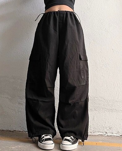 urban siyah paraşüt pantolon