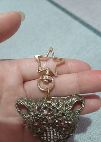 Payetli Altın Renk Leopar Anahtarlık / Çanta Charmı - Görsel 4