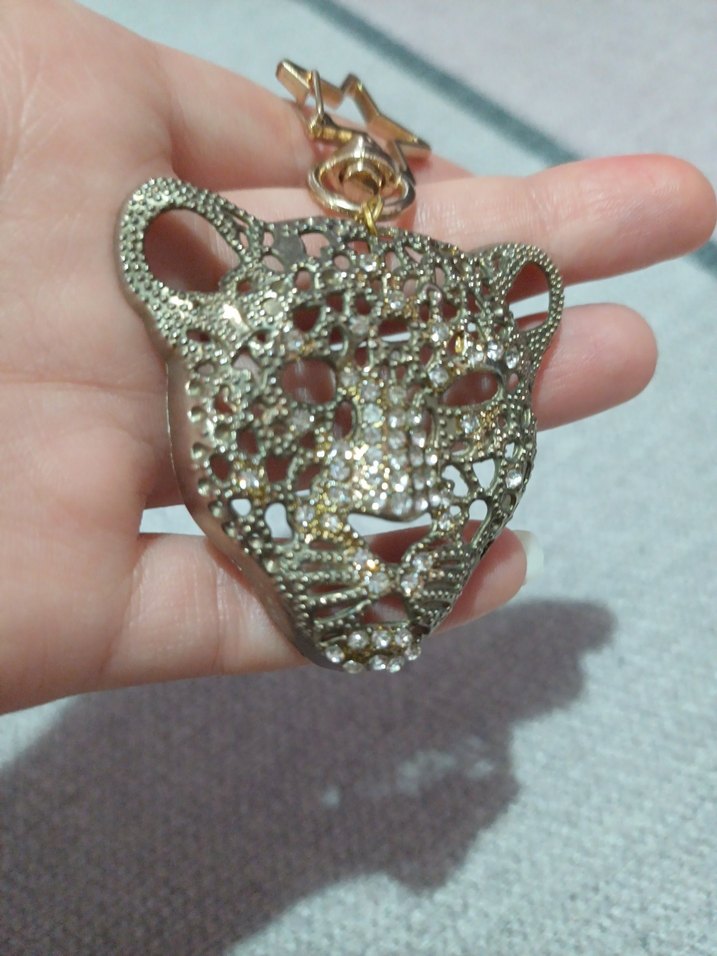 Payetli Altın Renk Leopar Anahtarlık / Çanta Charmı - Görsel 2