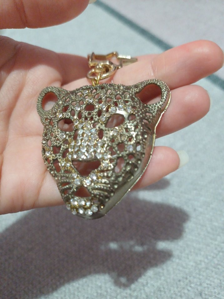 Payetli Altın Renk Leopar Anahtarlık / Çanta Charmı - Görsel 3