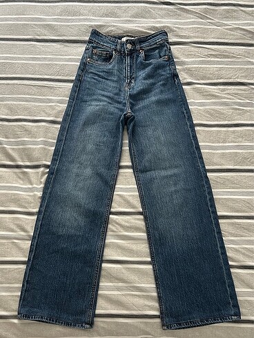 H&M yüksek bel wide leg mavi jean